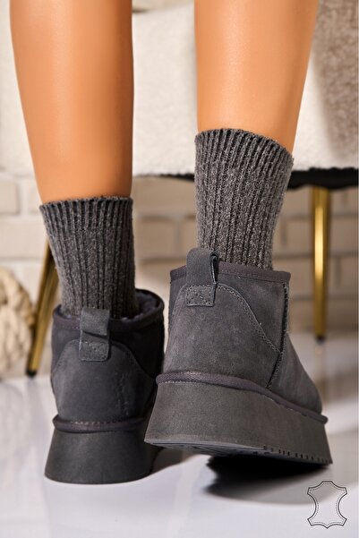 Joana Γυναικείες Μπότες από Γνήσιο Σουέτ Γκρι Anica