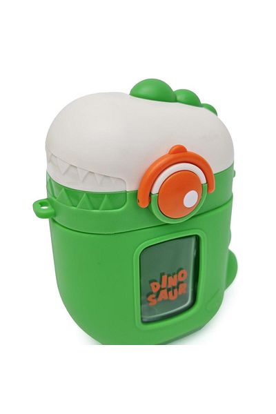 B4U Kindergarten children's water bottle, pop-up flip-top with straw, silicone coating, Dino green, 450 ml HAY8001