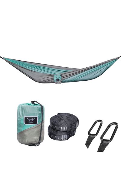 storeful Hamac hikerjoy, ușor si portabil, 270x140 cm, curele prindere si carabine incluse, albastru cu gri