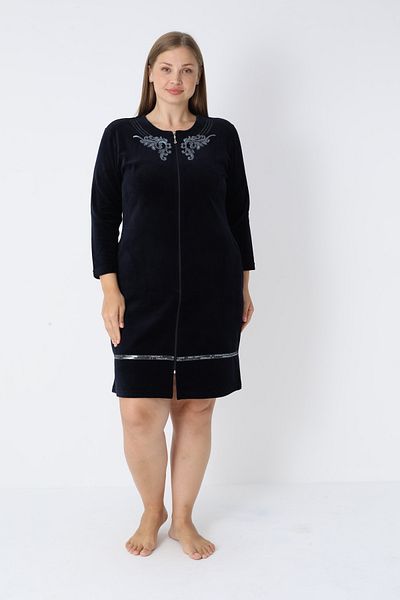 ROMEO LİFE Women's Plus Size Cotton Velvet Zipper Dress 3118
