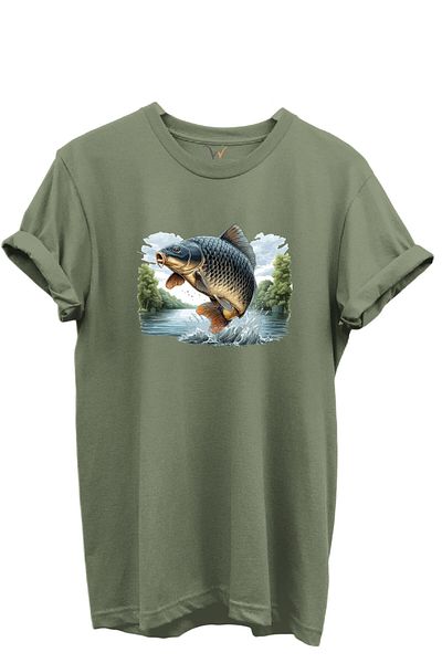 WİDİ Carp Fish Patterned 100% Cotton Regular Fit Unisex T-Shirt