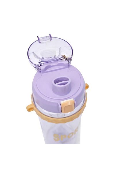 B4U Sticla transparenta apa copii, pop-up flip-top cu pai, sport, cu snur, mov, 800 ml SH0959