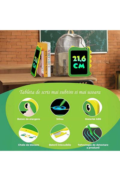 Elindor Tabletă LCD pentru copii, 8,5 inci, pentru desen și scris, verde