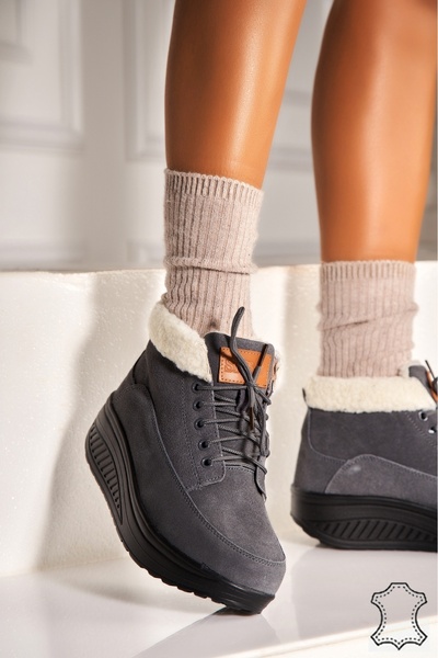 Joana Γυναικείες Μπότες από Γνήσιο Σουέτ Γκρι Leiani2