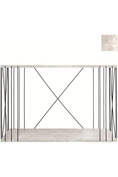 BAITY Modern Wooden and Iron Console Table with Gray Marble Finish