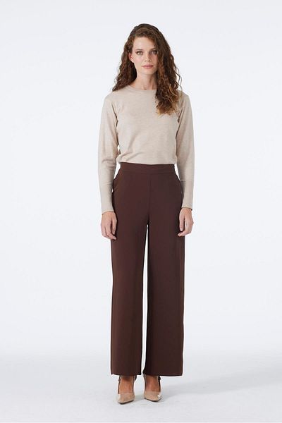 Zühre Wide Leg Brown Fabric Trousers P-0013