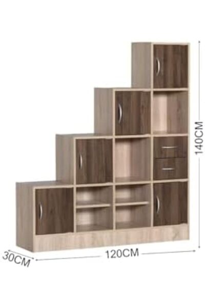 BAITY Wooden Office Shelving Unit – Malaysian Wood – 4 Levels with Storage Drawers