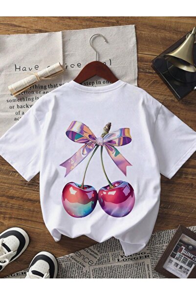 SVART WEAR Tricou Cherry Digital cu imprimeu bumbac 100% supradimensionat pentru fete Fancy tricou
