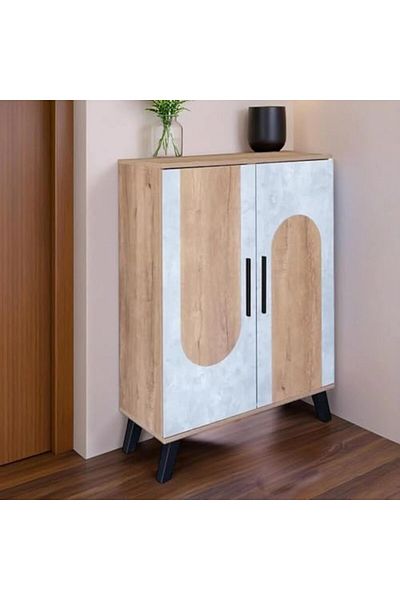 BAITY Two-Door Malaysian Wooden Shoe Cabinet, Wooden and Gray Color - MLY-1054