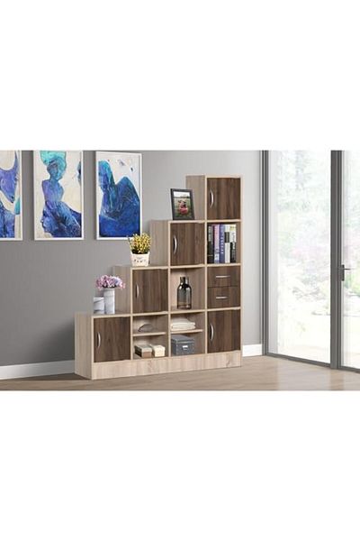 BAITY Wooden Office Shelving Unit – Malaysian Wood – 4 Levels with Storage Drawers