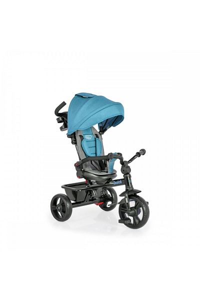 byox Quick Turquoise children's tricycle with EVA wheels, reversible seat and adjustable backrest, stand