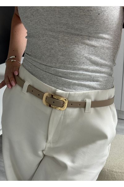 KİLİGİSTANBUL Mink Like Gold Buckle Belt 2 cm Width, 100 cm Length