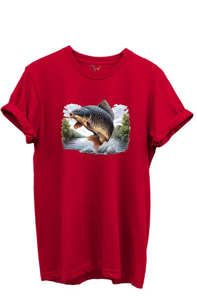 WİDİ Carp Fish Patterned 100% Cotton Regular Fit Unisex T-Shirt