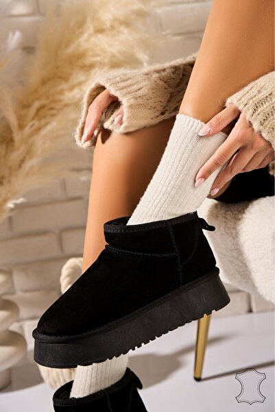 Joana Γυναικείες Μαύρες Δερμάτινες Μπότες Anica από Σουέτ