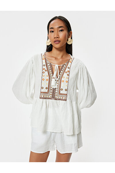 Koton Beige Women's Puff Sleeve Blouse