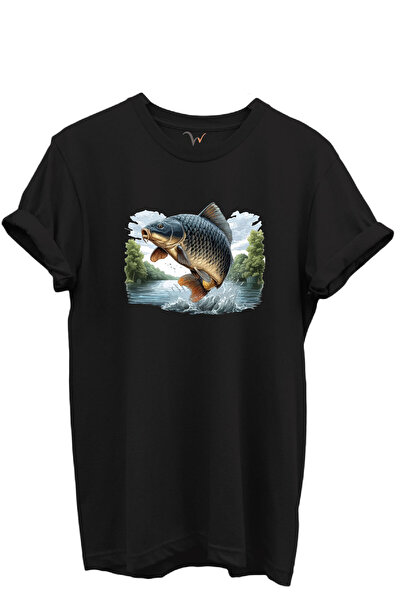 WİDİ Tricou unisex cu model de crap săritor, 100% bumbac, cu croiala normală