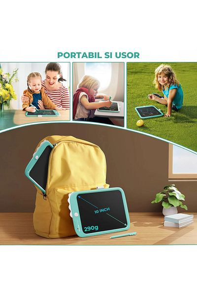 Elindor Tabletă de desen LCD de 10 inch, jucărie educațională pentru copii, portabilă, albastră