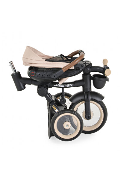 byox Jasper Beige foldable children's tricycle, with parental handle, adjustable backrest, rotating seat