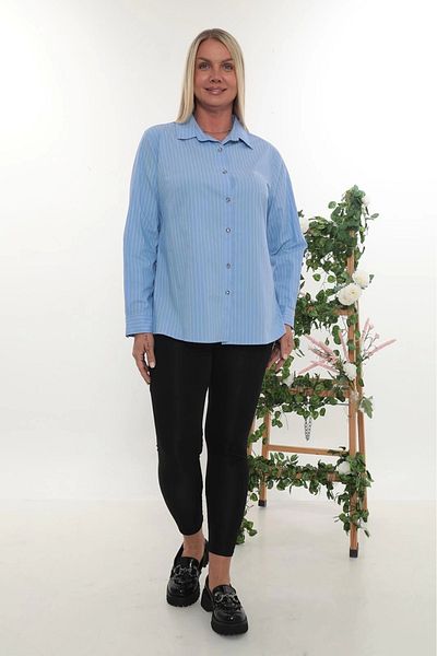 Lady Majestic Cămașă cu mânecă lungă în dungi pentru femei de mărime mare - Design elegant cu croiala confortabilă