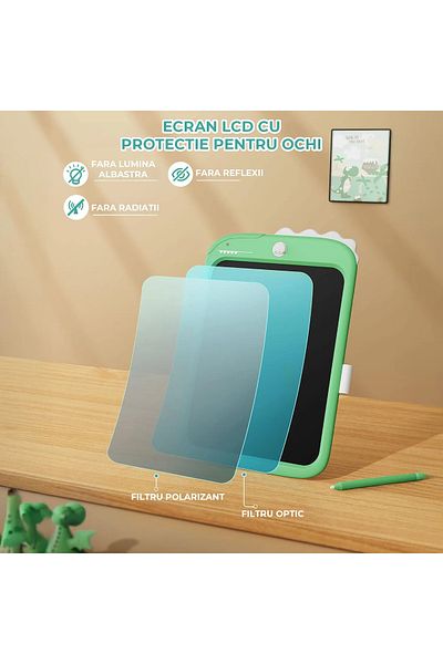 Elindor Tabletă de desen LCD de 10 inch, jucărie educațională pentru copii, portabilă, verde