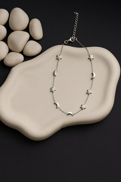 The Collection Moon Star Figured Chain Anklet - Stainless Steel Anklet (Suitable for Use in the Sea)
