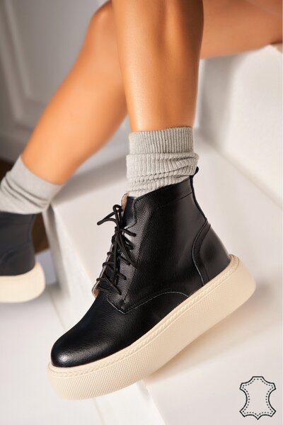 Joana Γυναικείες Μαύρες Μπότες από Γνήσιο Δέρμα Shirin