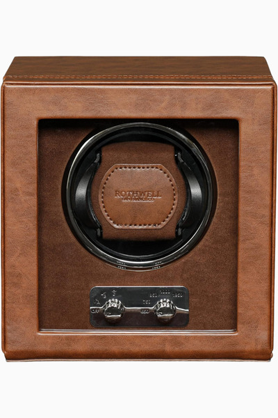 ROTHWELL Single Luxury Watch Winder, Quiet Motor, Leather Finish, Adjustable Tpd Settings