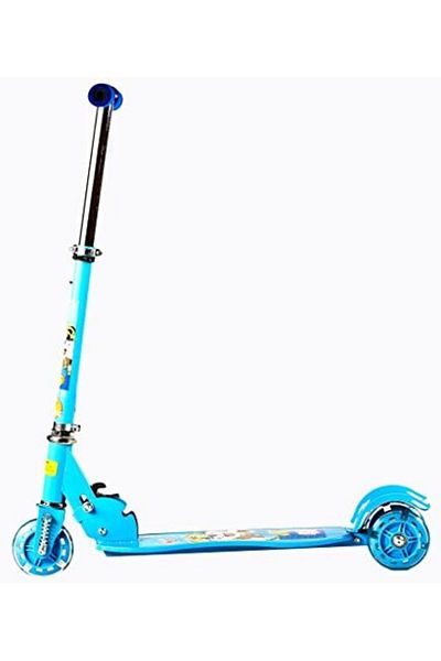 BAYBEE Drax 3 Wheeled Folding Skate Scooter With Suspension, Light Up And Height Adjusting (Blue)