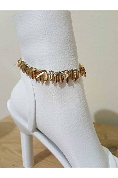 OLEN Kadın Çelik Halhal – Altın Renk Yaprak Detaylı