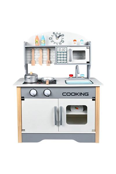 LITTLE ANGEL - Wooden Kids Cooking Toy Play Set - White/Grey