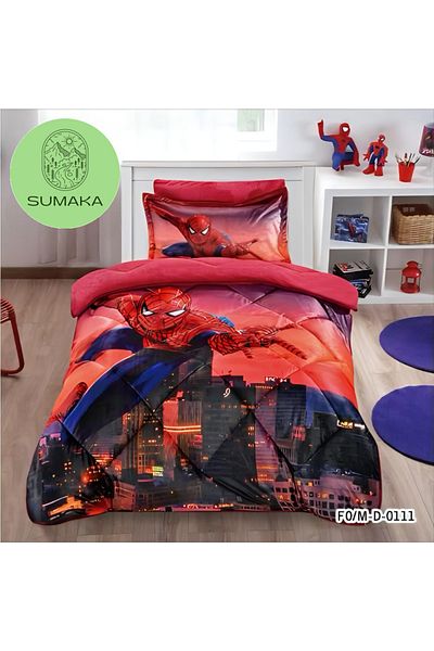 SUMAKA Kids Bedspread - Spider Man - Set of 4 Pieces Print Quilt (comforter) Set - Velvet Lined with Fur