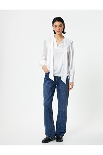 Koton Beige Women's Tie Detail Satin Blouse