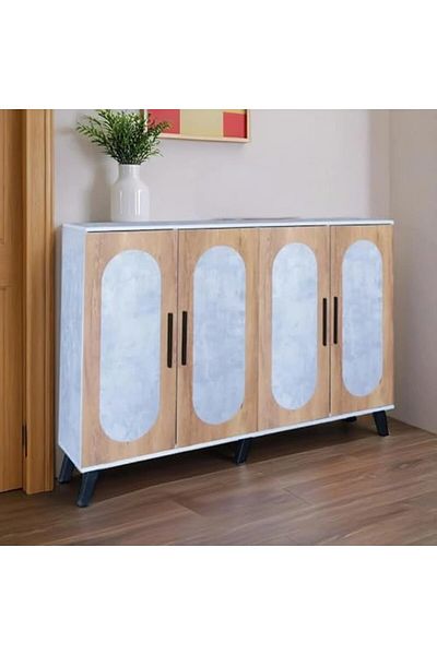 BAITY Shoe Cabinet 4 Doors Malaysian Wood Gray and Wooden - MLY-1052
