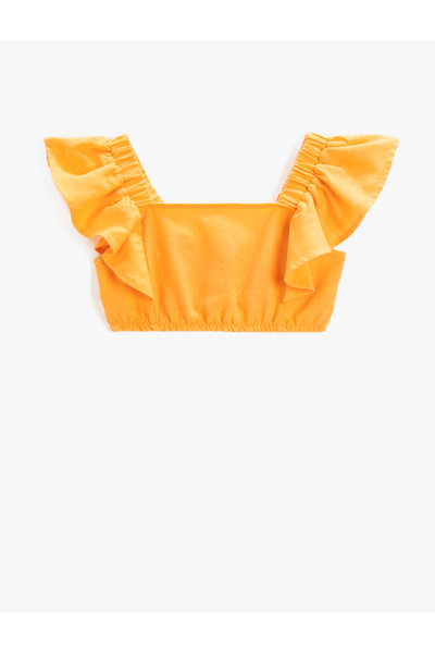 Koton بلوزة قصيرة من مزيج الكتان - مكشكشة وتفاصيل جيبي