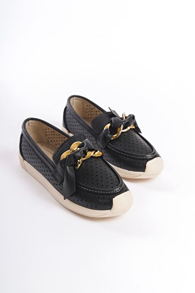 Joy Ayakkabı Lydia Laceless Orthopedic Comfortable Sole Heart Patterned Women's Ballerina Shoes Ckt - Black