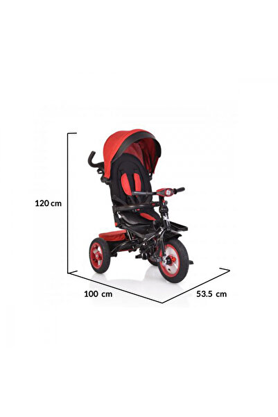 byox Jockey Red children's tricycle with rotating seat and adjustable backrest, 2 sets of footrests