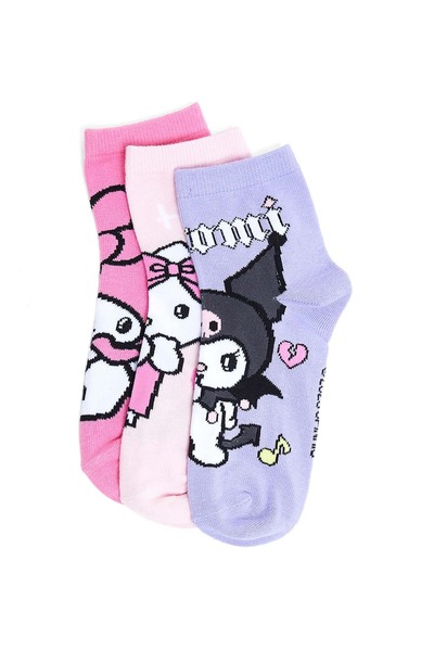 R&B 3 Pack Kuromi Print Ankle Socks