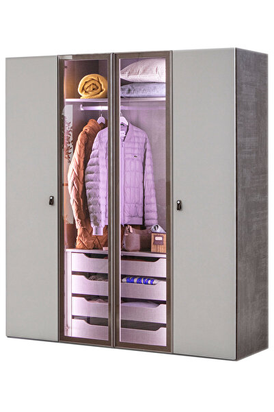 benim odam Aura 4 Kapılı Gizli Çekmeceli Cam Kapaklı Dolap Genç / Çocuk Odası 434