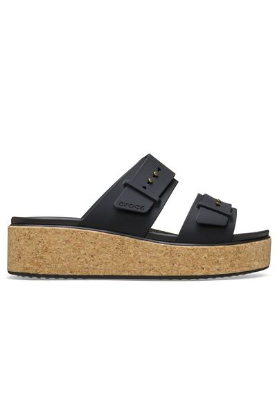 Crocs Brooklyn Cork Buckle Black Women's Wedge Heeled Slippers