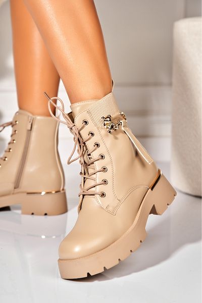 Joana Women's Khaki Fur-lined Boots Made of Ecological Leather Destyni