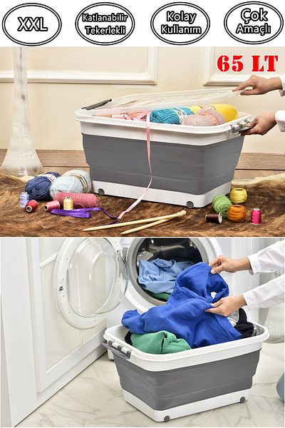 Waldern Home XXL 65 Liter Folding Wheeled Multi-Purpose Storage Food Toy Box Laundry Basket
