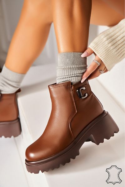 Joana Women's Natural Leather Boots Khaki Elianie