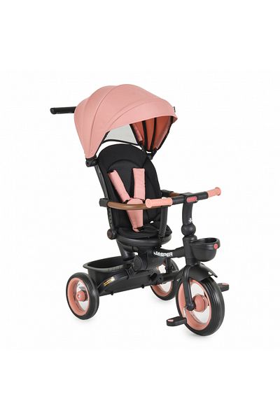 byox Jasper Pink foldable children's tricycle, with parental handle, adjustable backrest, rotating seat
