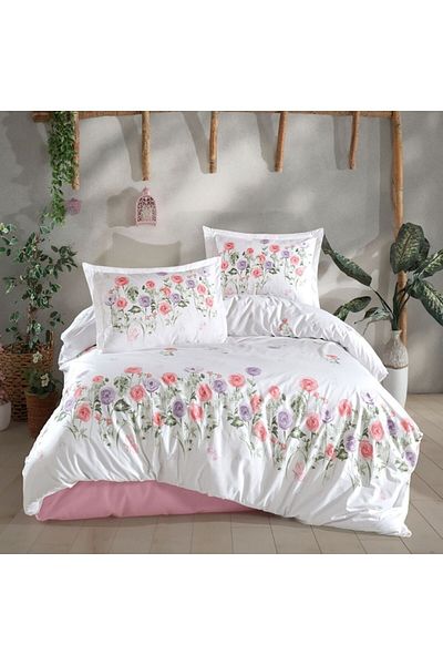 Pucioasa Double bed linen made of 100% cotton with pink and purple roses, Helenka