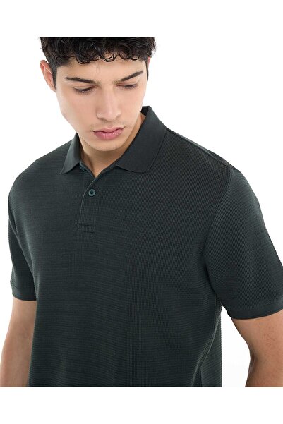 R&B Textured Polo T-Shirt with Short Sleeves