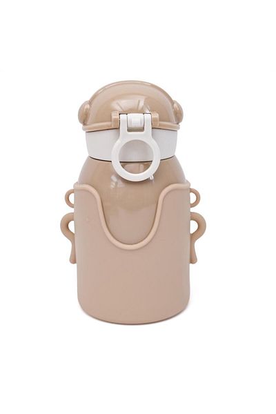 B4U Stainless steel thermos for kindergarten children, pop-up flip-top with straw, funny characters, beige, 500 ml 1317