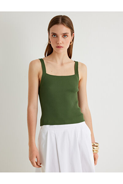 Koton Khaki Women's Knit Strappy Tank Top