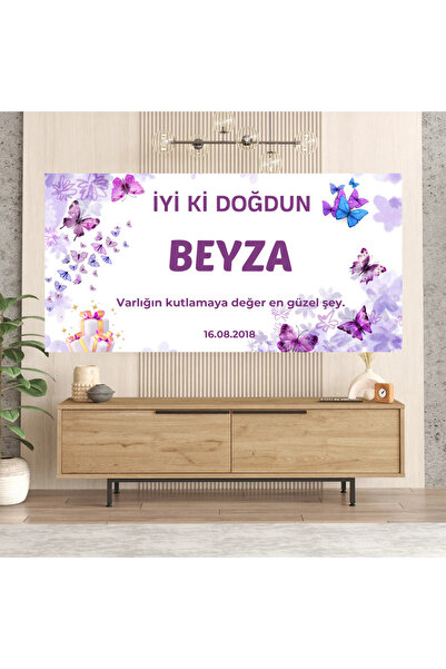 Home Kişiye Özel Kelebek Temalı Doğum Günü Happy Birthday Afiş Duvar Pankart ...