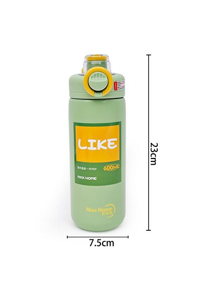 B4U Thermos bottle for children, school, pop-up flip-top with straw, stainless steel, green, 600 ml HC-9104