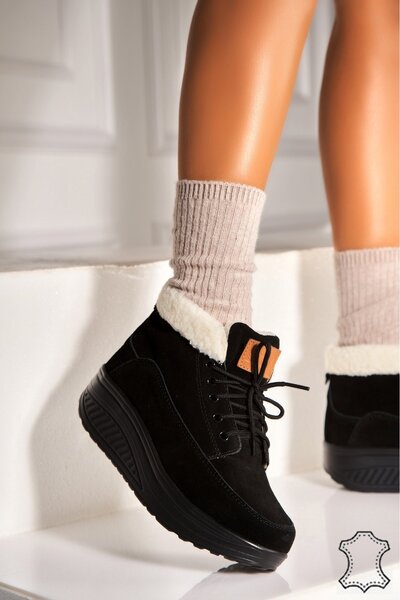 Joana Γυναικείες Μαύρες Δερμάτινες Μπότες από Σουέτ Leiani2